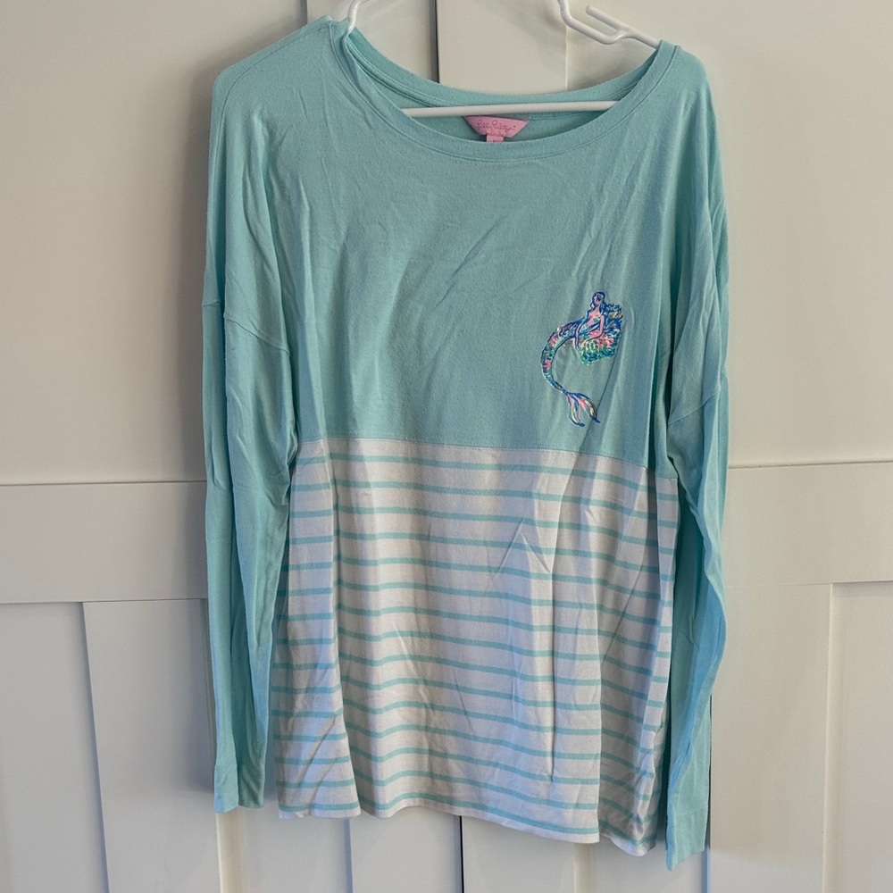 Lilly Pulitzer Light Blue and White Striped Long Sleeve Tee - Play Quality